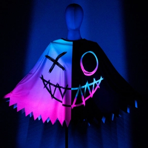 Fluorescent Halloween Cape Milk Fiber Asymmetric Graffiti Smile Print Costume For Cosplay Party Nightclub Women Men