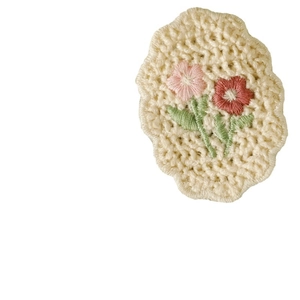 Handcrafted knit flower embroidery patch with cream white base and colorful blossoms