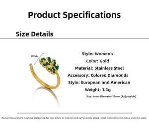 Detail showing leaf ring dimensions of 8mm width and 17mm adjustable inner diameter