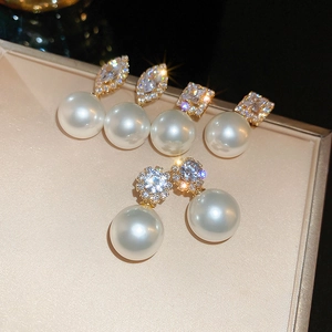 Luxury pearl earring set with zircon accents and gold plating in three elegant designs