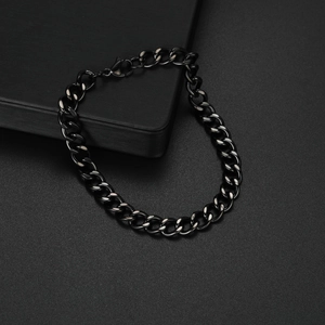 Hip-hop style black titanium steel Cuban link bracelet with durable lobster clasp