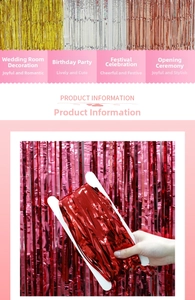 Close-up of metallic tinsel curtains in gold and rose gold for party background decor