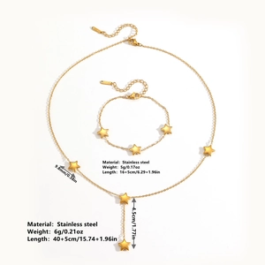18k gold plated stainless steel star pendant necklace and bracelet set with dimensions