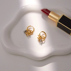 Classic two-tone multi-ring hoop earrings in gold and silver stainless steel finish