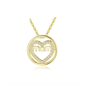 Golden heart necklace with MOM lettering and cubic zirconia for Mother's Day gift