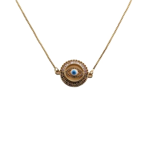 Bracelet œil porte-bonheur plaqué or avec zircons et chaîne à mailles carrées