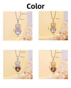 Macro detail of heart crown pendants showing dimensions 40cm chain and 3.6g weight