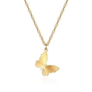 Elegant gold butterfly pendant necklace with radiant texture on a minimalist cable chain