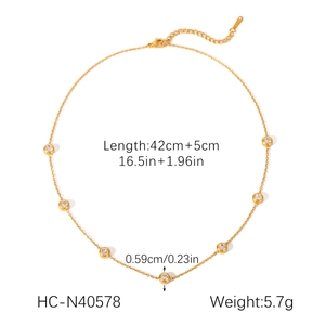Detail shot of 18K gold plated stainless steel necklace with 0.59cm round zircon pendant
