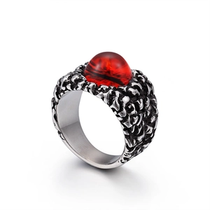 Retro Evil Eye Signet Ring Stainless Steel With Red Resin Pupil Gothic Punk Hip Hop Jewelry For Men