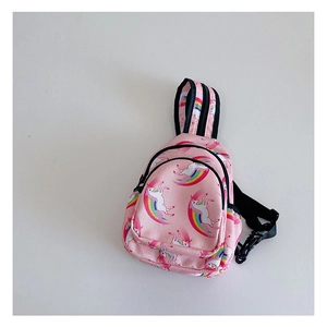 Bolso de pecho rosa para niñas con estampado de unicornio y cremallera metálica doble