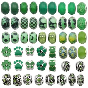 Green theme DIY resin large hole beads and crystal charms for Pandora style bracelets