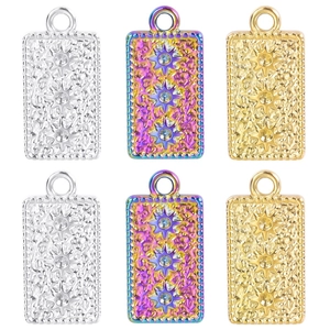 Stainless Steel Rectangular Pendant Star Sunburst Pattern Textured Hammered Surface Retro Geometric Charm For Women