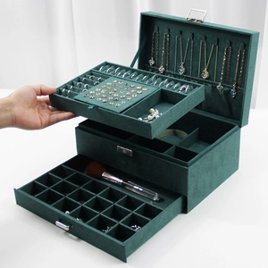 Jewelry Organizer Box Velvet Multi Layers Lockable Retro Case For Earrings Rings Necklaces Storage Large Capacity