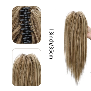 13-inch brown claw clip ponytail hairpiece with highlights and natural textured layers