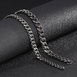 Polished stainless steel Cuban link chain necklace for men in vintage silver finish
