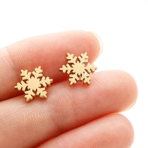 Minimalist 18K gold plated stainless steel snowflake stud earrings for women