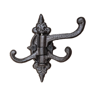 Vintage bronze cast iron wall hook with three movable arms and retro floral patterns