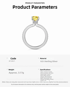 Detailed specifications for S925 sterling silver ring with 2ct ice-cut yellow zircon