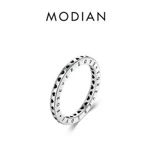 S925 sterling silver hollow heart ring with Forever Love engraving and oxidized finish