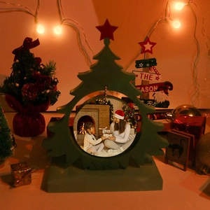 Christmas tree wooden photo frame ornament with star topper and festive base