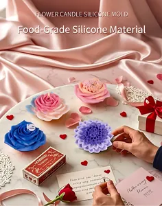 Macro detail of various rose and dahlia shapes made from flexible food-grade silicone