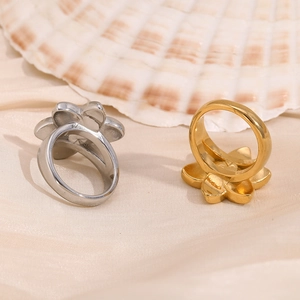 18K gold and silver plated stainless steel rings with floral design and crystal accents