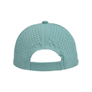 Close-up of mint green kids sun hat with laser-perforated vents and adjustable strap