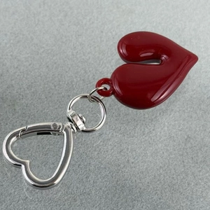 Creative red acrylic heart keychain with silver metal hook for bags and phones