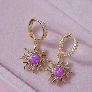 925 silver sun pendant necklace with pink opal and gold plating for women