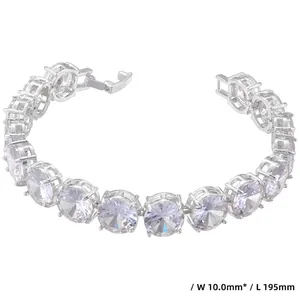 Detail view of 10.0mm silver tennis bracelet with cubic zirconia and 195mm length specifications