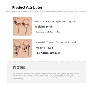 Detail view of crystal hoop earrings with dimensions, weight, and material specifications