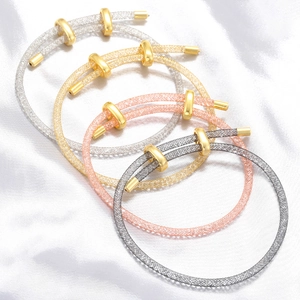 Adjustable Mesh Tube Bracelet Brass Metal Sliding Buckle Fashion Jewelry For Women