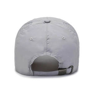 Grey quick-dry baseball cap with ponytail hole and laser-cut ventilation holes