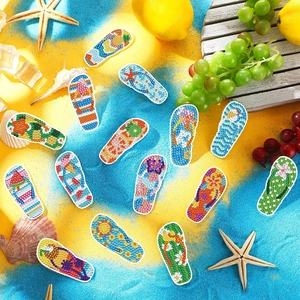 DIY diamond painting slippers keychains with colorful summer beach patterns
