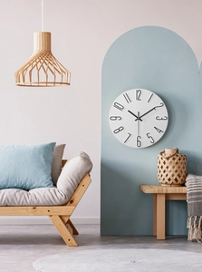 Modern minimalist 12-inch wall clock with white wood grain dial and black 3D numbers
