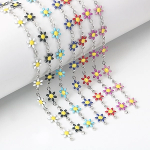 Handgefertigte Emaille-Gänseblümchen-Kette aus Edelstahl für DIY-Schmuck in verschiedenen Farben