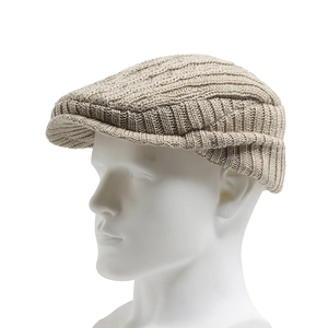Winter Knitted Flat Cap Acrylic Cable Knit Fleece Lined Warm Ear Protection Outdoor Windproof Retro Beret Hat For Men