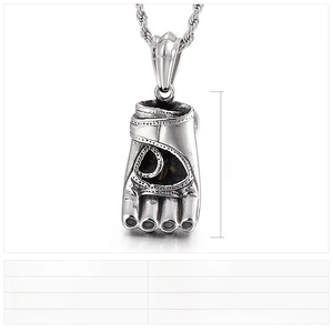 Detail of punk boxing glove pendant with 35x20mm dimensions and 32g weight steel finish