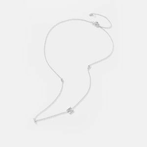 Polished S925 sterling silver necklace with letter M pendant and zircon accents