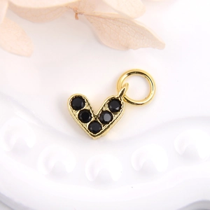 Gold V-shaped jewelry pendant with black cubic zirconia for DIY bracelets and necklaces