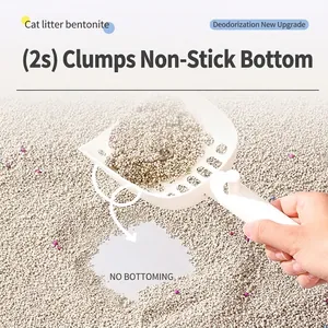 Fast clumping bentonite cat litter with odor control and a white cleaning scoop