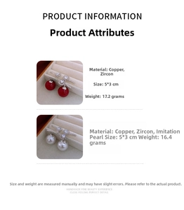 Detailed dimensions and weight of zircon bowknot earrings with pearls in 5x3 cm size