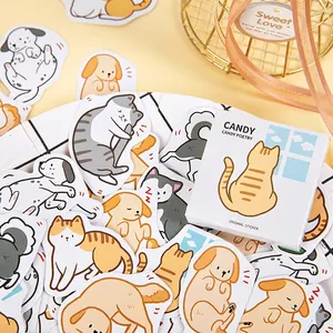 Cute Cartoon Cat Dog Scrapbook Stickers Set Self-adhesive Paper Decorative Stickers For DIY Arts Crafts Journal Diary Stationery