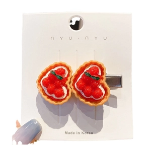 Cute simulation strawberry tart hair clips for women with realistic dessert design