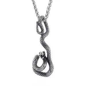 Retro stainless steel snake pendant necklace with detailed scale texture for men