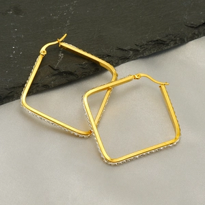 Chic gold-plated square hoop earrings with sparkling crystal inlay for women