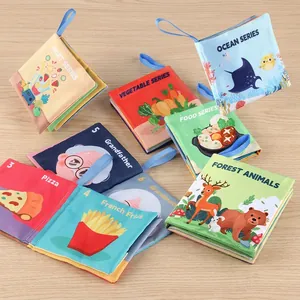 Educational soft cloth book set for babies featuring fruit and animal learning themes