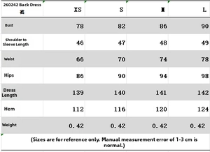 Detailed size chart for backless midi dress with sequins and waist belt measurements