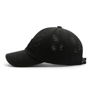 Unisex black laser-cut breathable quick-dry sports cap for outdoor sun protection